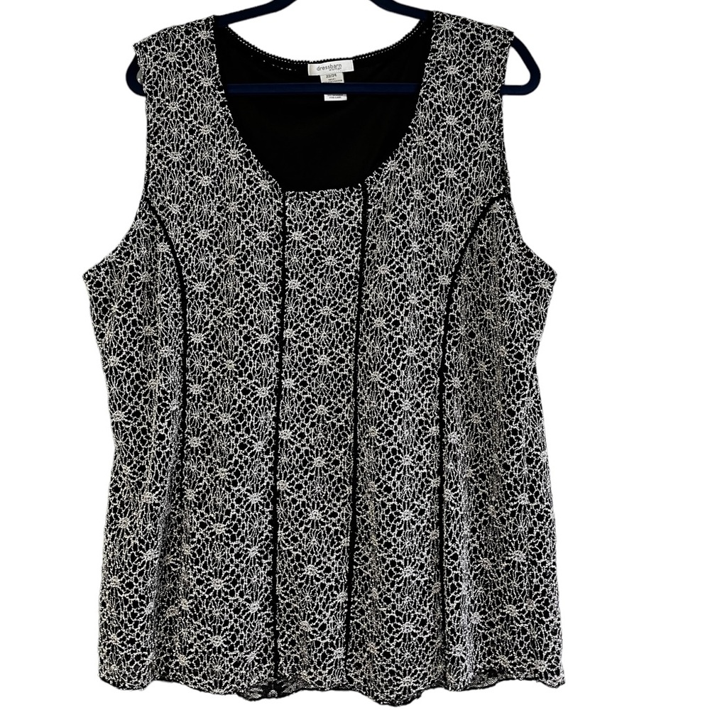Dress Barn Women’s Black Shell With Black and White Lacey Crochet Over Lay
